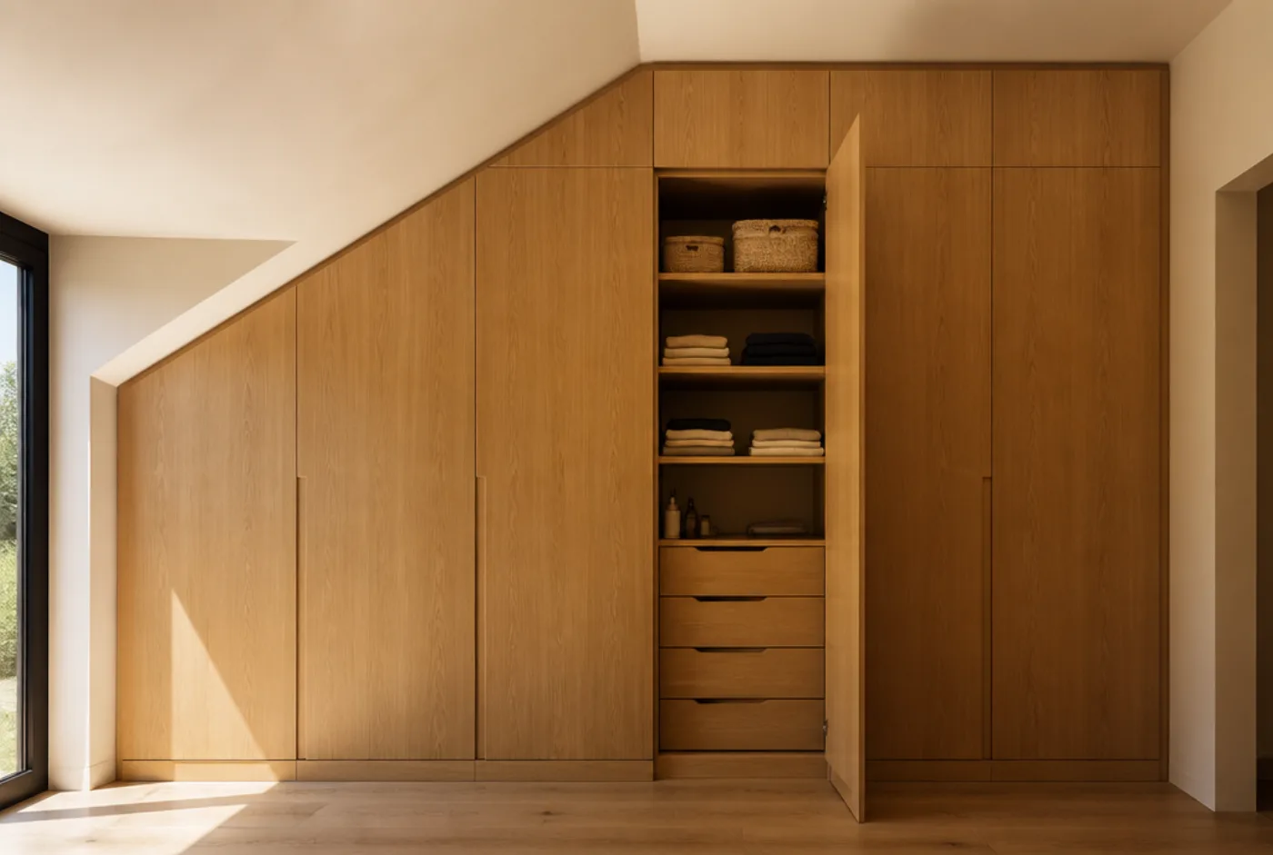 Einbauschrank in Eiche unter einer Dachschräge